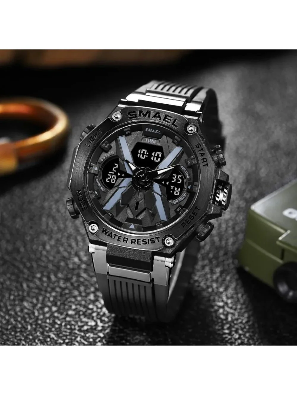 Men's Black Analog Quartz Sports Waterproof Military Alarm LED Digital Watch